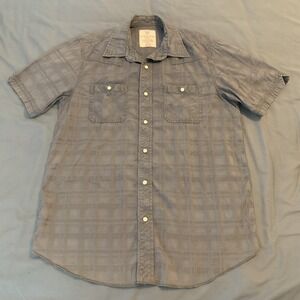 Route 66 Shirt Mens Medium Gray Plaid Pearl Snap Short Sleeve Western Cotton